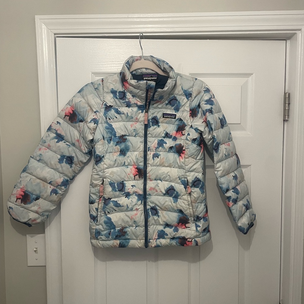 Patagonia Blue and Pink Puffer Jacket Insulated High Collar—Medium 10